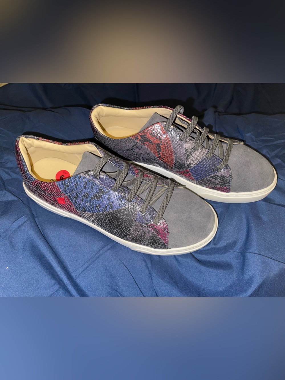 Marc Joseph NY Women’s Gray Suede Casual Sneakers with Multi-Color Snake Print